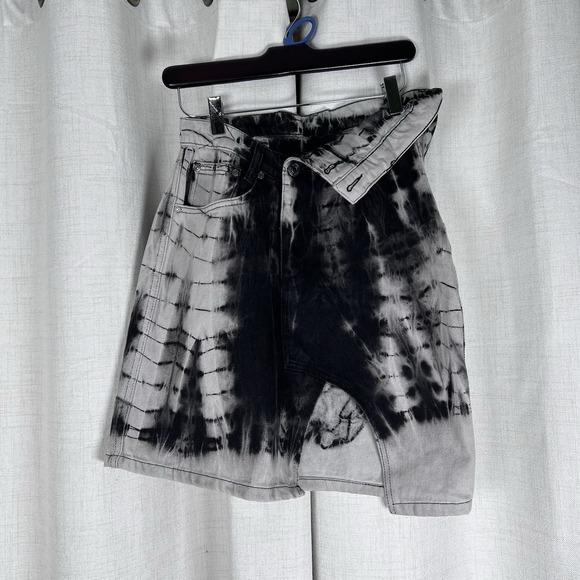 Daily Paper Dresses & Skirts - NEW! Daily Paper Huna Tie Dye Denim Skirt Shibori Black Grey Small Punk Grunge